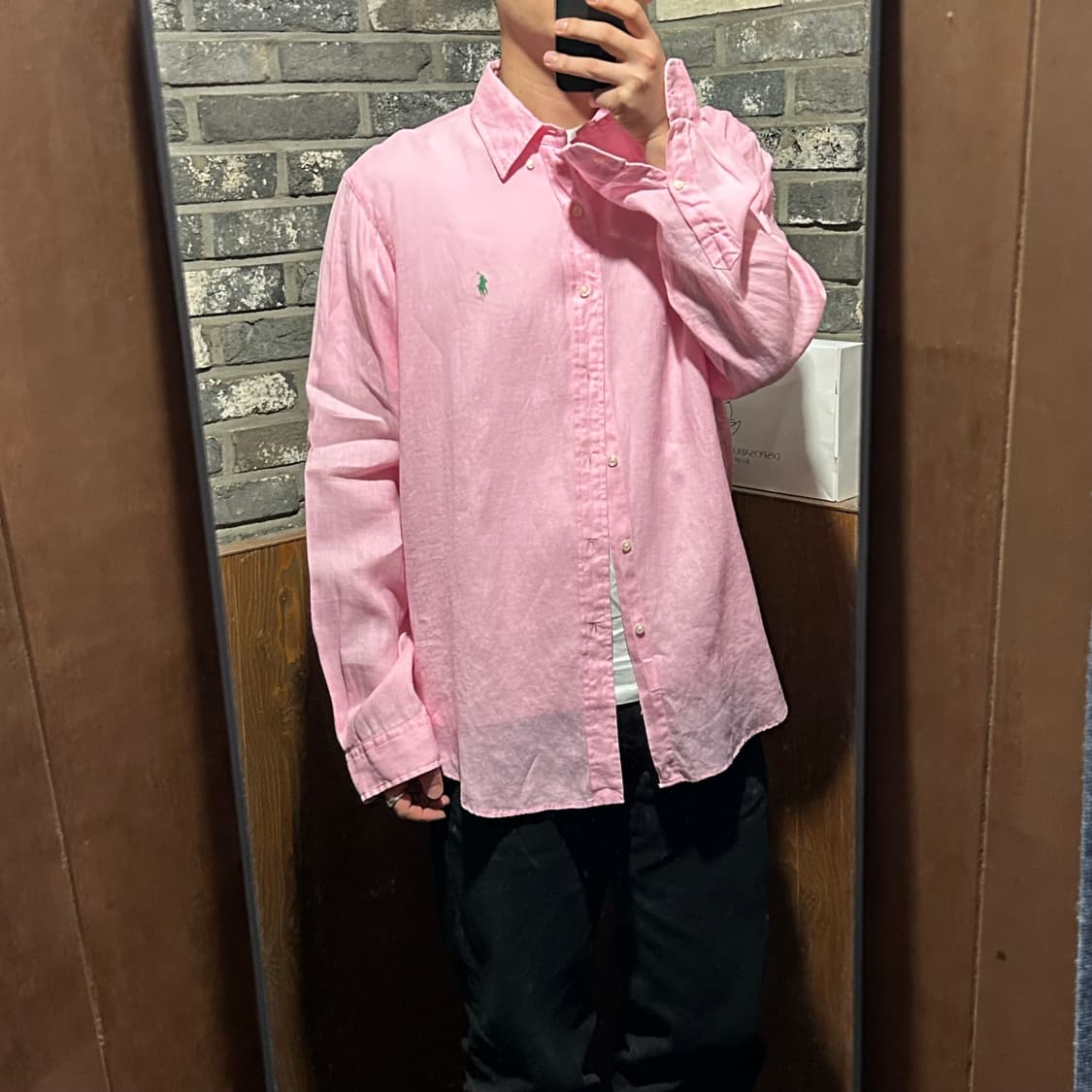 XL) 폴로 랄프로렌 클래식 솔리드 린넨 셔츠 핑크 상품이미지9