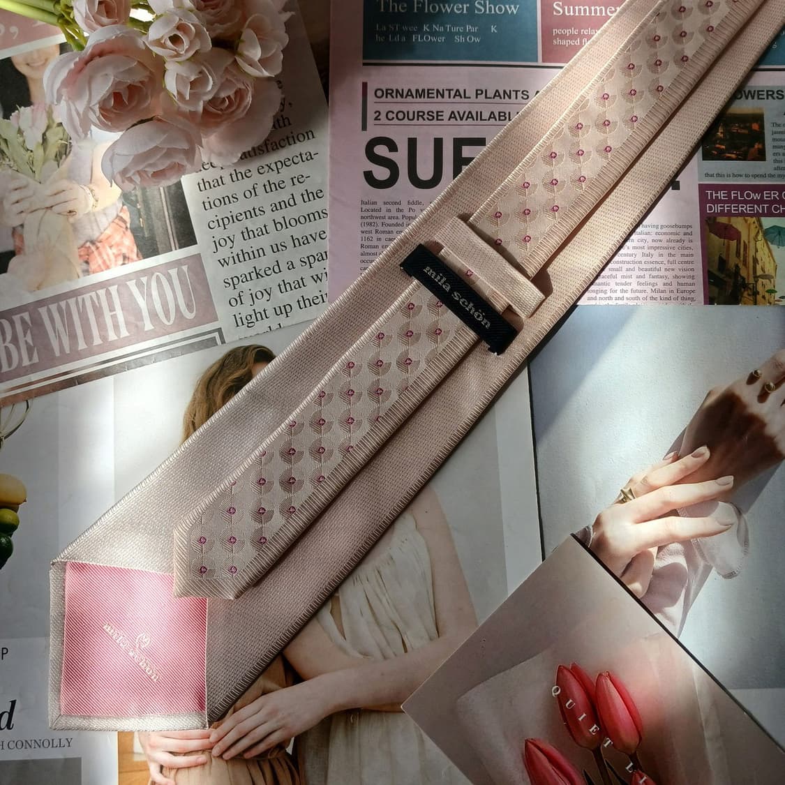 밀라숀 실크 핑크 패턴 넥타이 9.4cm A+등급 A19751 상품이미지5