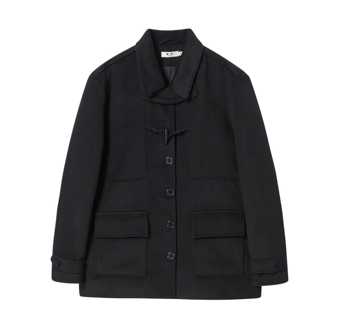 로긴앤로지 더플 포인트 모노 하프 코트 블랙 F 상품이미지1