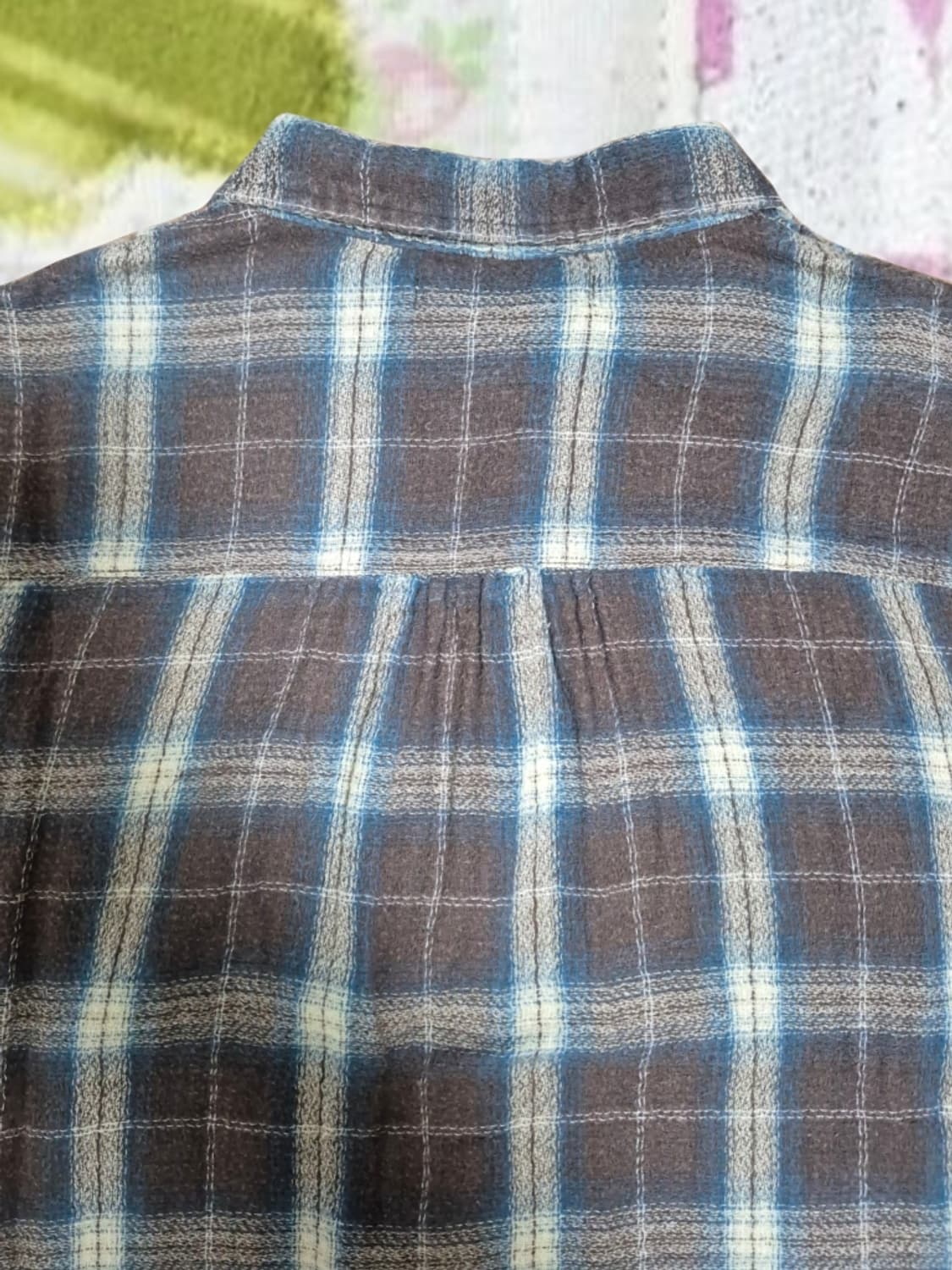 빈티지 모리걸 모리노가토 체크 셔링 셔츠 블라우스 우드단추 상품이미지4