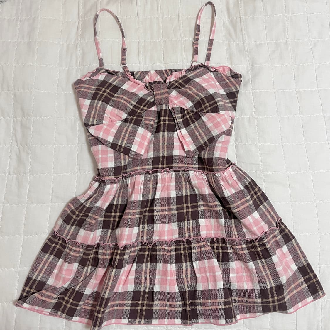 로걀 히메갸루 라떼갸루 딸기초코 체크 튜닉 핑크 브라운 빈티지 미니원피스 상품이미지1
