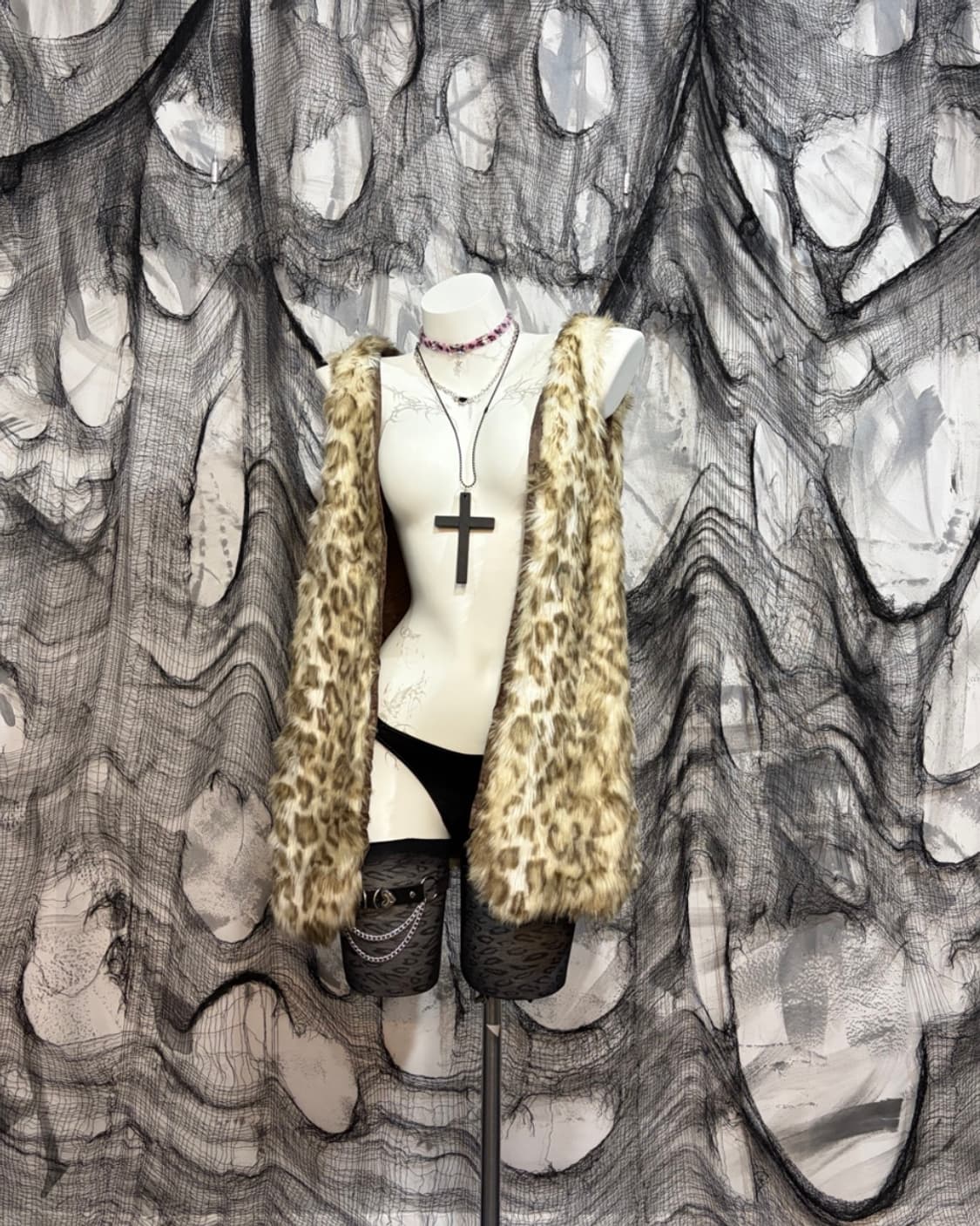 JPN Leopard Layered Fur vest  상품이미지1