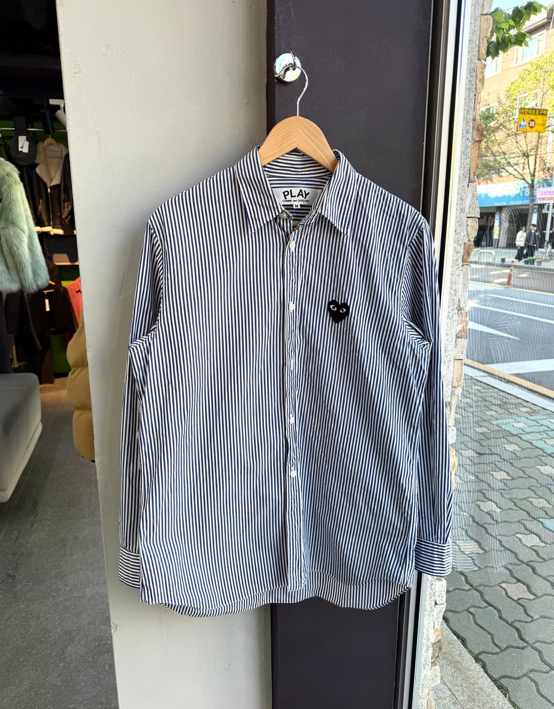 M/ 꼼데가르송 블랙하트 스트라이프 셔츠 상품이미지2