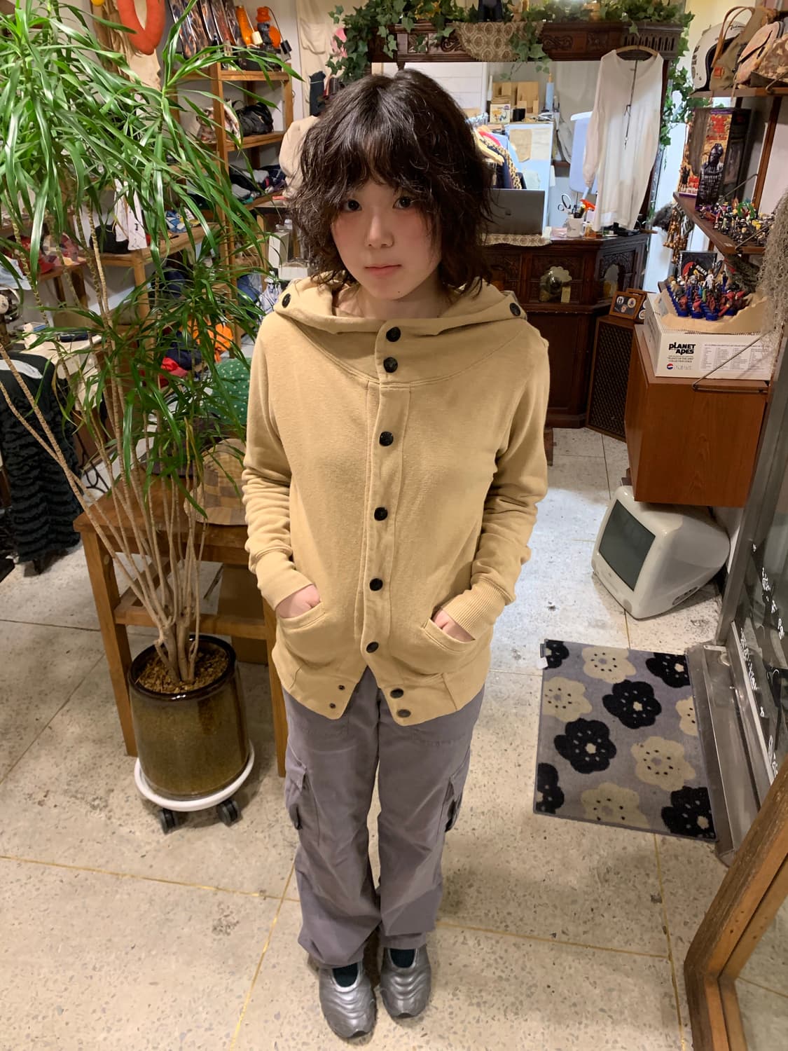 캐피탈 베이지 스트라이프 스냅 후드 상품이미지1