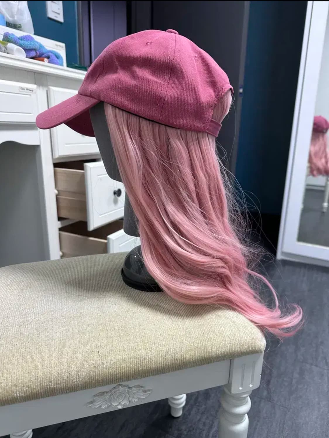 핑크 롱웨이브 일체형 모자가발 상품이미지5