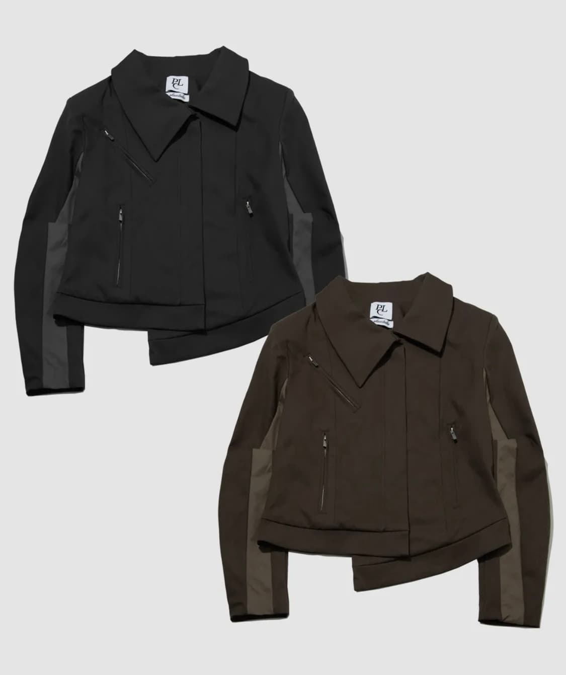 플레이스스튜디오 언발 카라 배색 세미 크롭 집업 자켓 블랙 상품이미지2