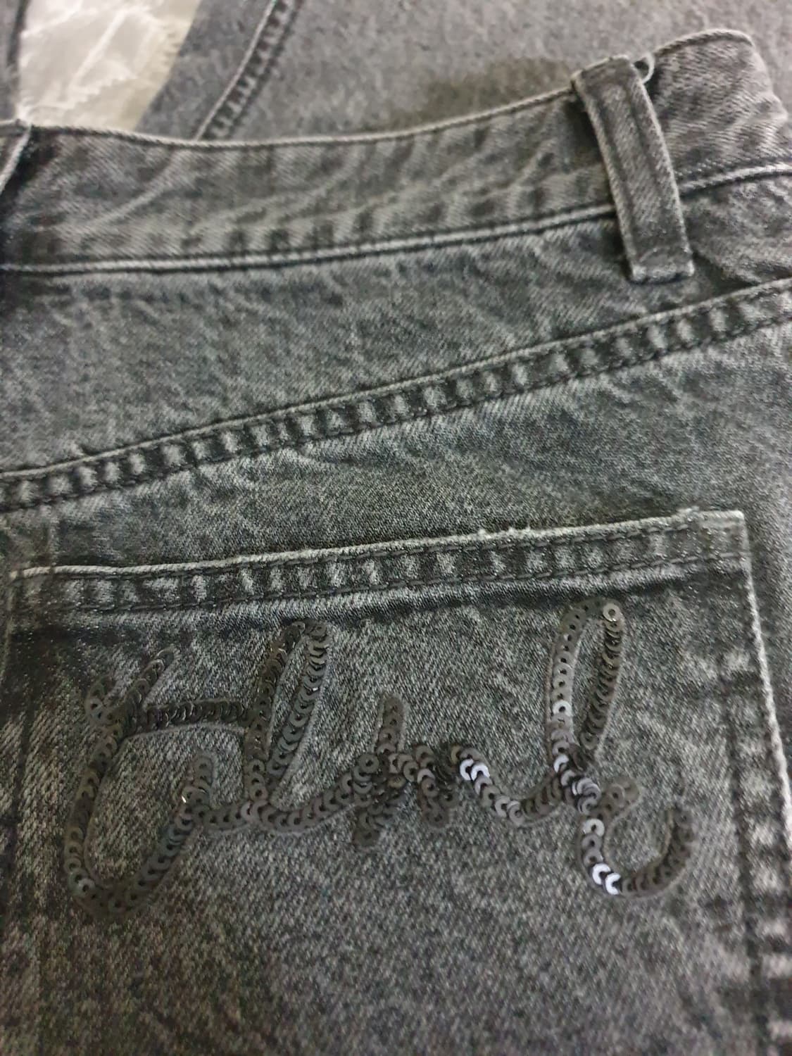 (협업제품) 타임&ROYO 워싱 백레터링 와이드 데님팬츠 흑청 (29) 상품이미지6