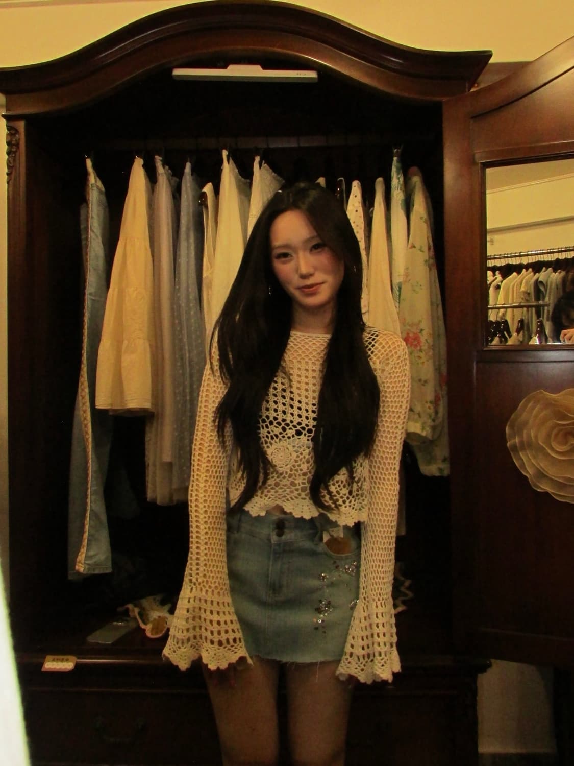 jpn vintage Crochet Lace Crop Knit T 상품이미지3