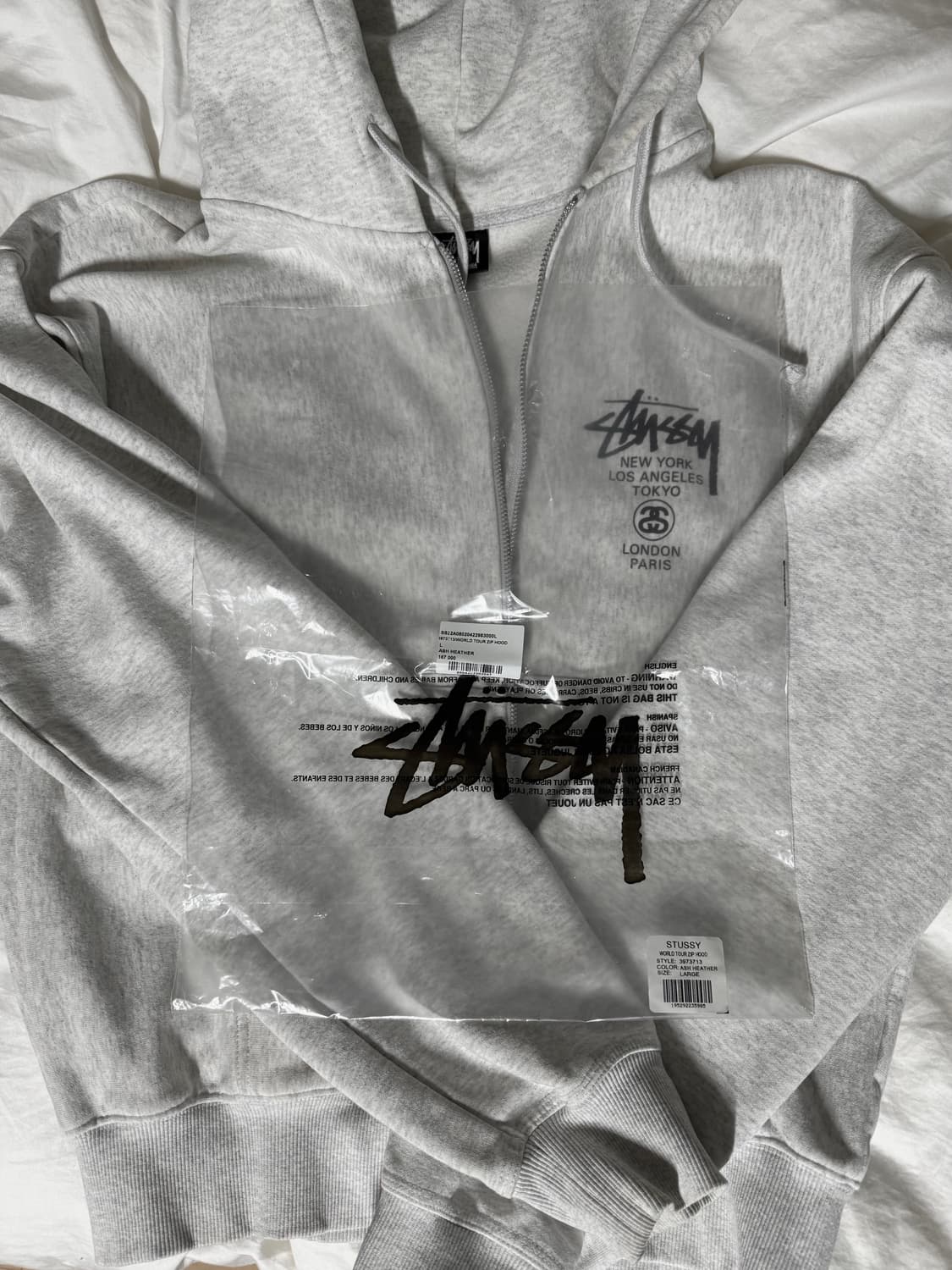 스투시 월드투어 후드 집업 애쉬 헤더 2022 L 상품이미지5