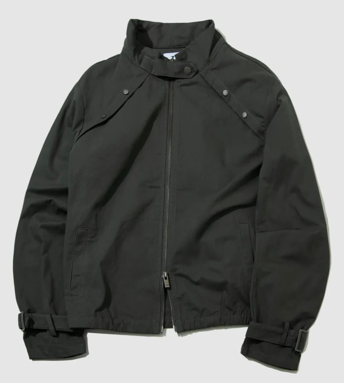 하이넥 스탠다드 스트랩 비조 포인트 블루종 집업 자켓 차콜 상품이미지1