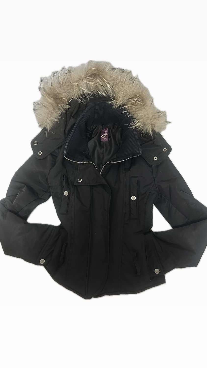 QUA 쿠아 y2k갸루 슬림핏 퍼 후드 경량 패딩 자켓 실버스냅버튼 상품이미지1