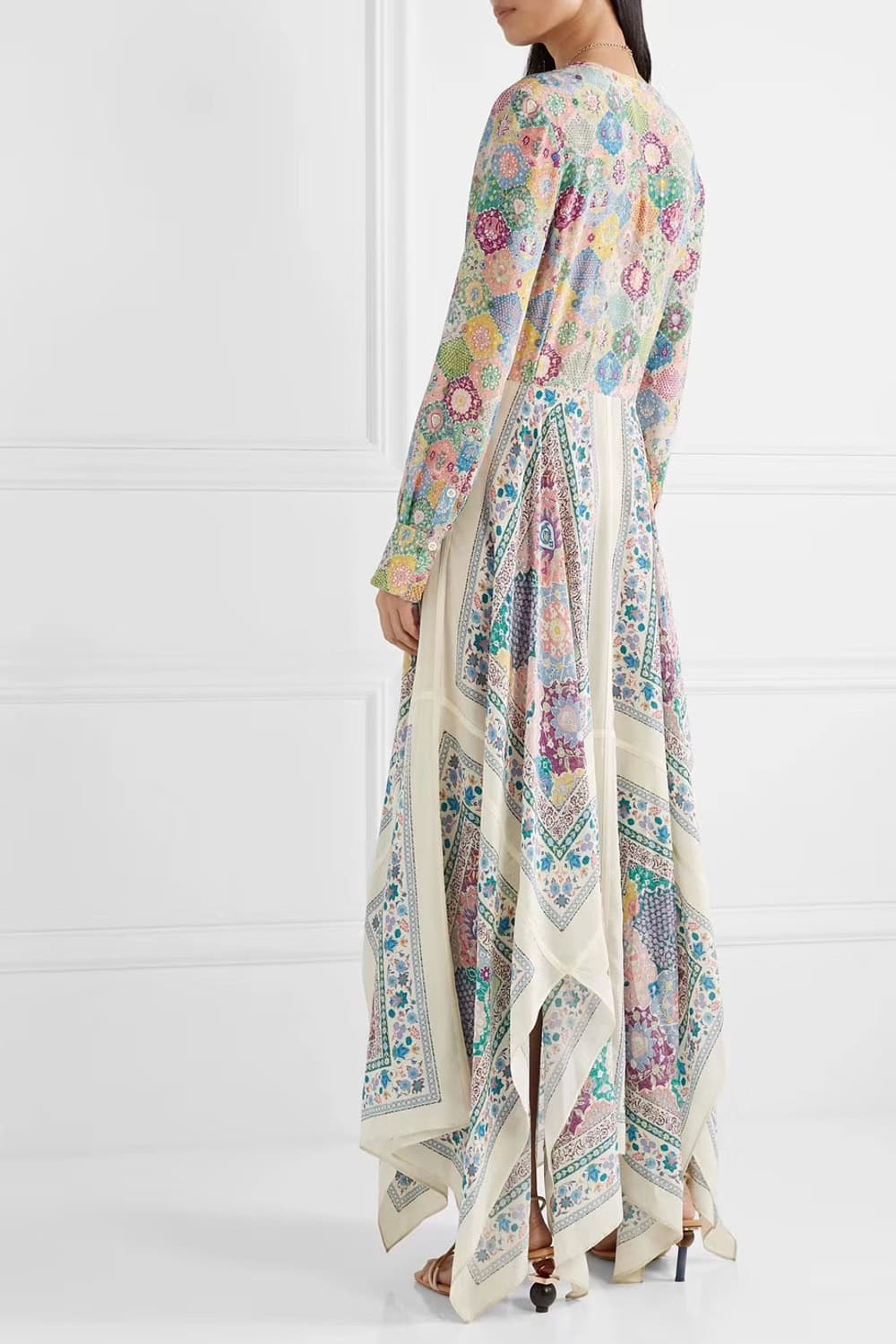 알투라자 패턴 실크100% 롱 원피스 38 상품이미지8