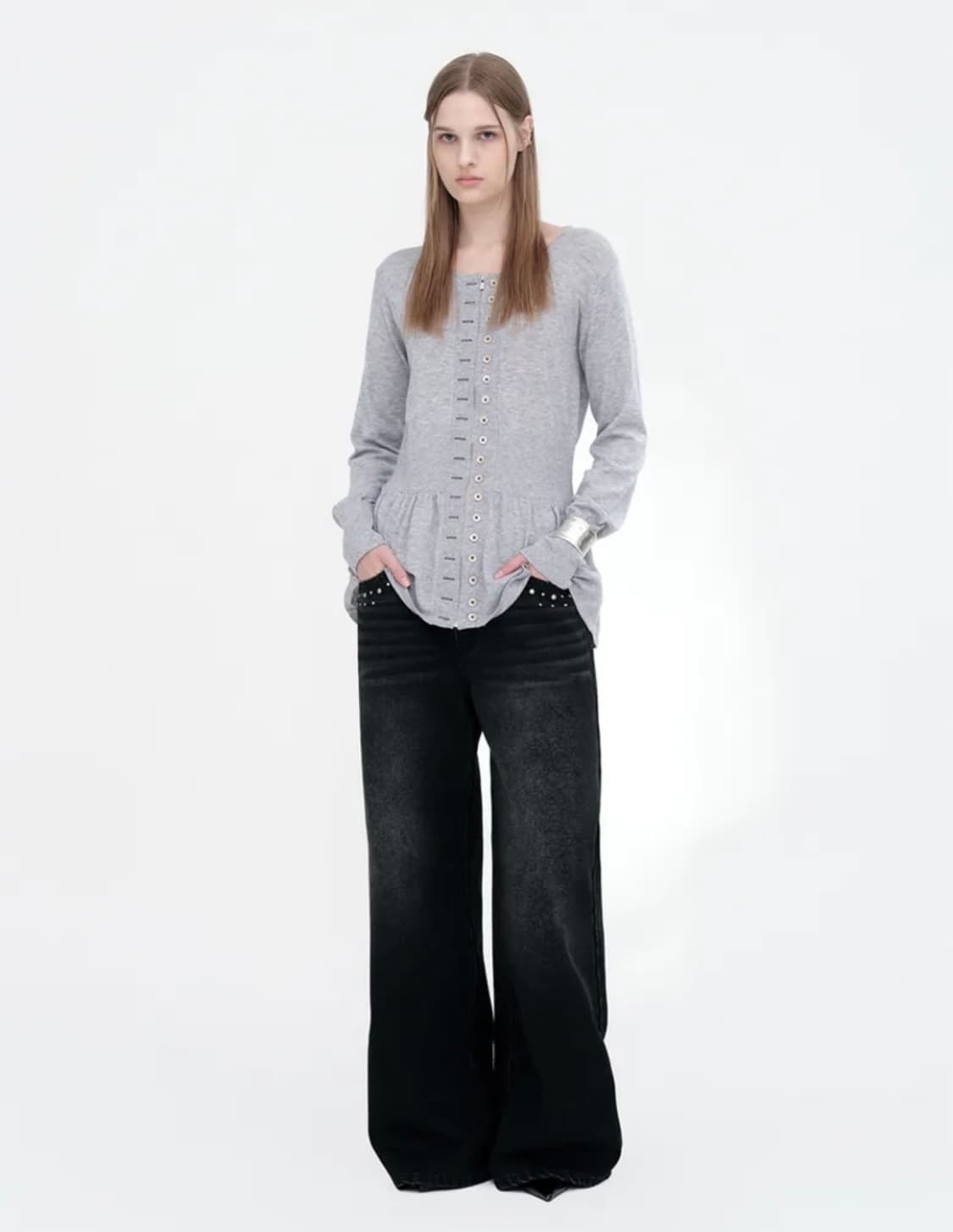 밀로우먼 Fake Button Zip-Up Cardigan Gray 상품이미지2