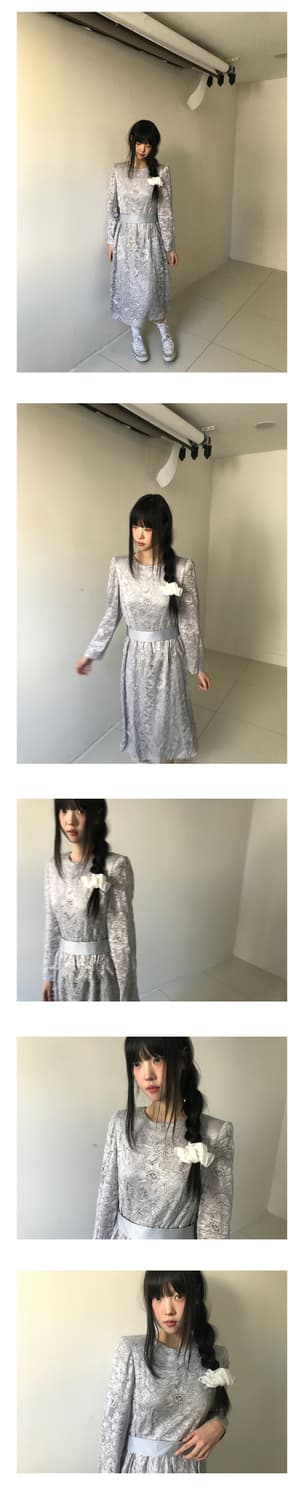 Lace embroidery silver belted dress 상품이미지10