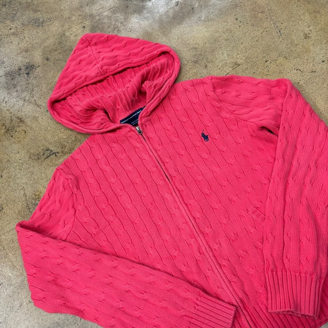 폴로 랄프로렌 형광 핑크 레드 꽈베기 니트 후드집업  상품이미지1