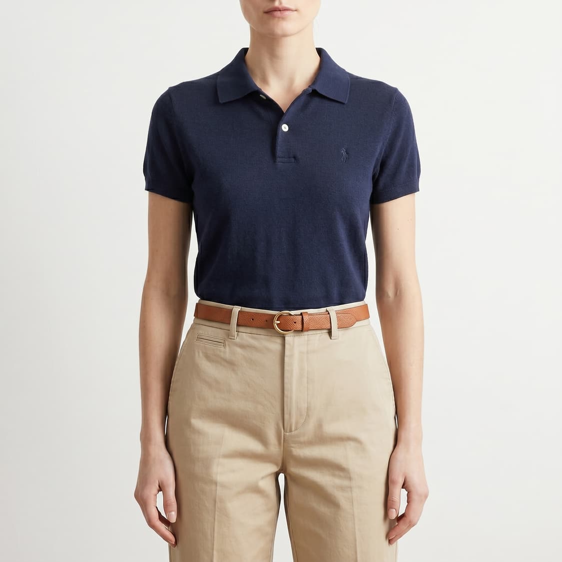  [신형/QR] 폴로 랄프로렌 피마 코튼 반팔 카라 니트 네이비 (S) 상품이미지1