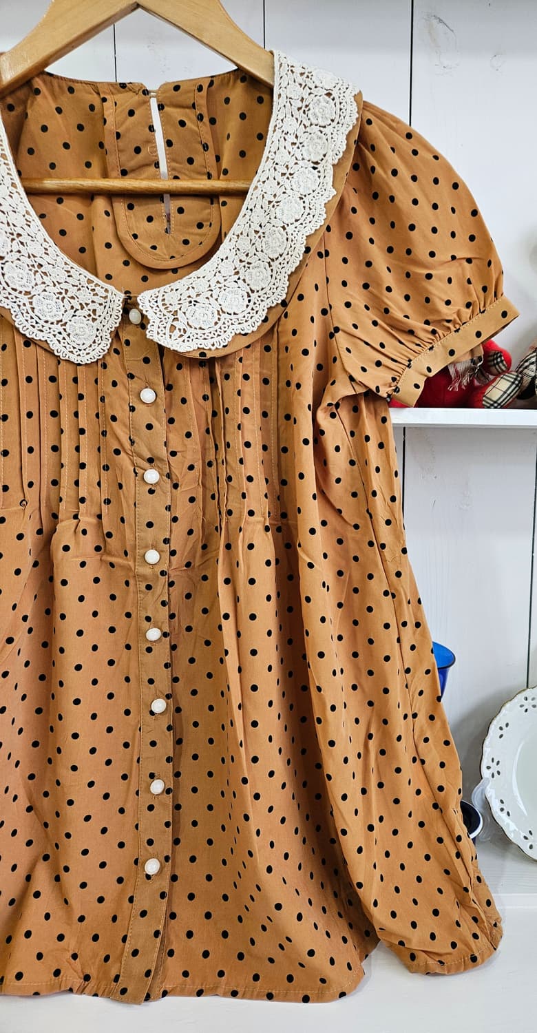 도트 레이스 카라 롱 블라우스 상품이미지4