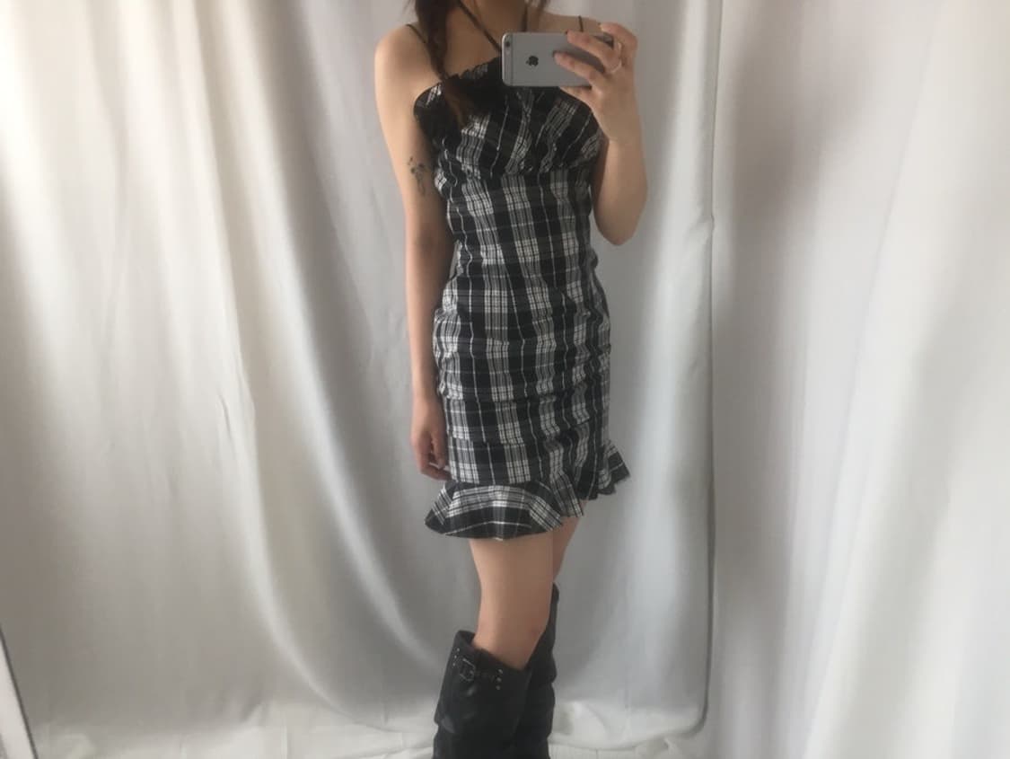 645.  black and white check slim mini dr 상품이미지8