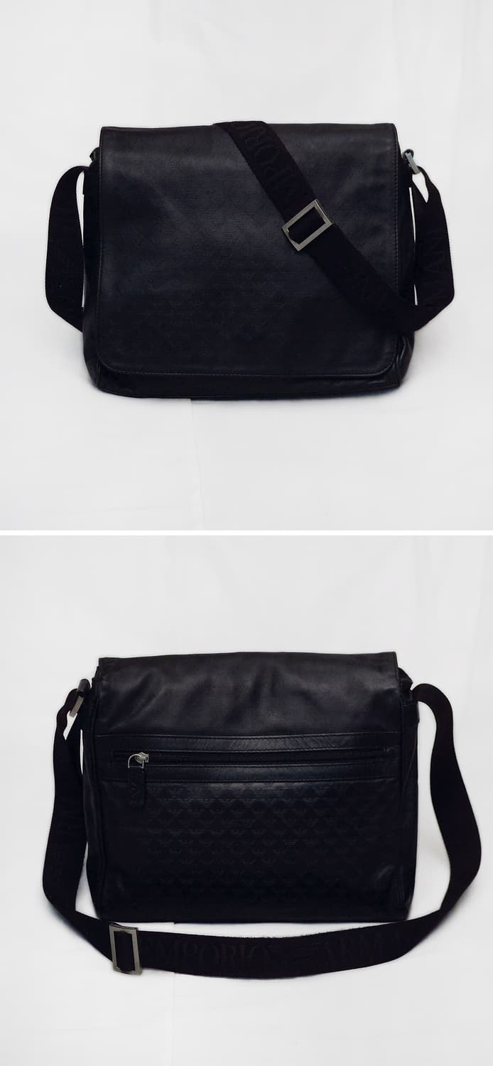 아르마니 (EA) 모노그램 비텔로 카프스킨 레더 플랩 메신저백 상품이미지3