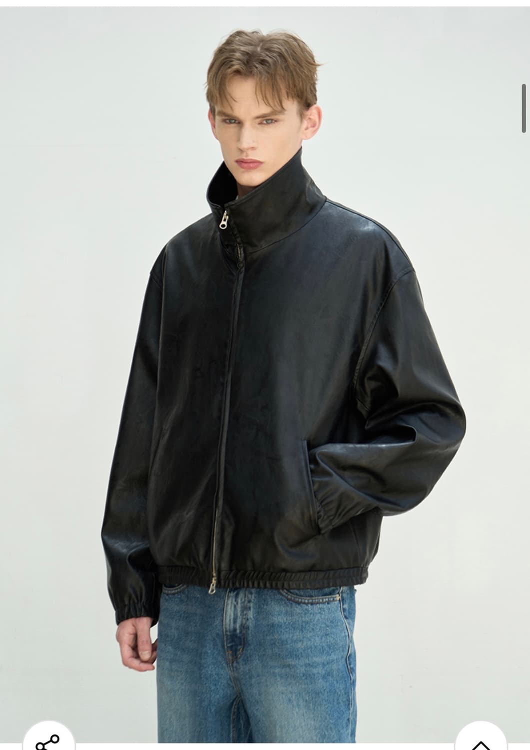 (L) 드로우핏 스모크 레더 하이넥 블루종 [SMOKE BLACK] 판매 상품이미지1