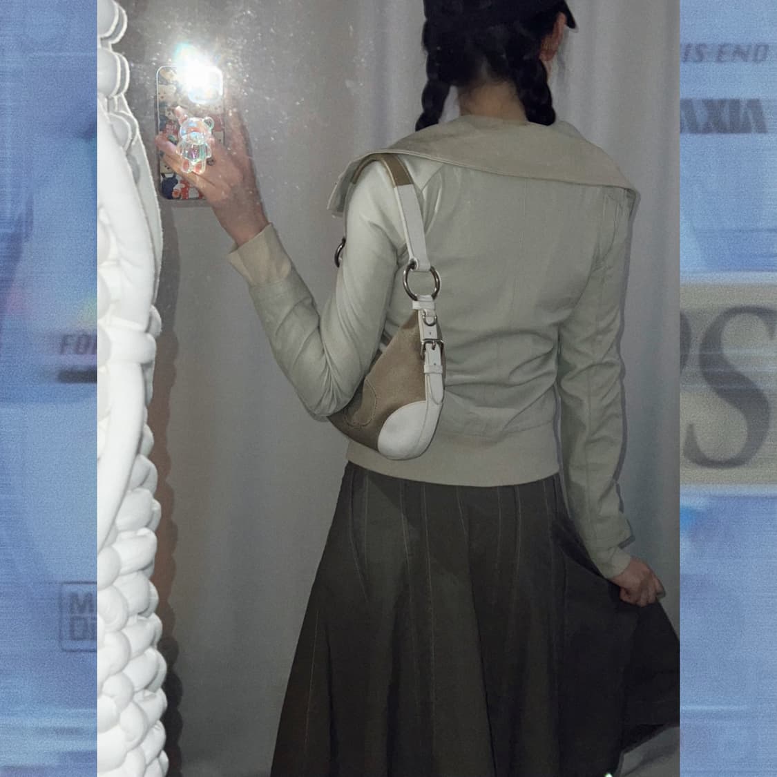 아이보리 빅카라 슬림핏 가죽 자켓 상품이미지5