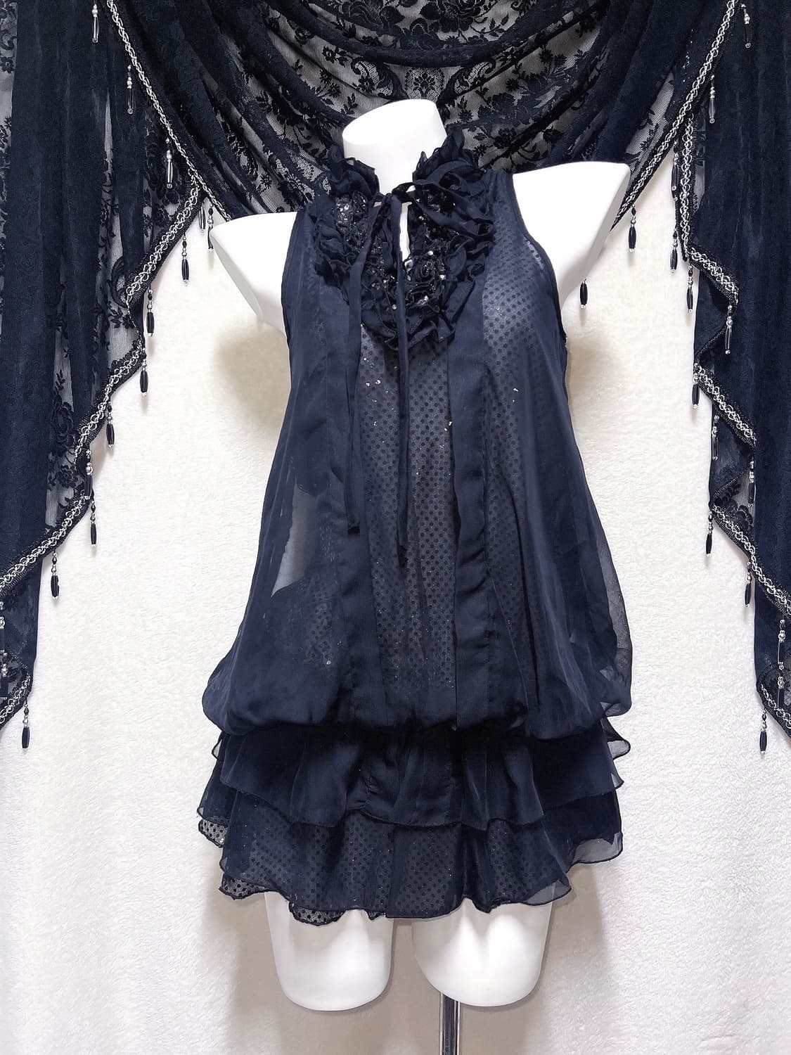 로맨틱고딕 고스로리 펑크 갸루 도트 프릴 쉬폰 캉캉원피스 공겜 핀터 히메 상품이미지4