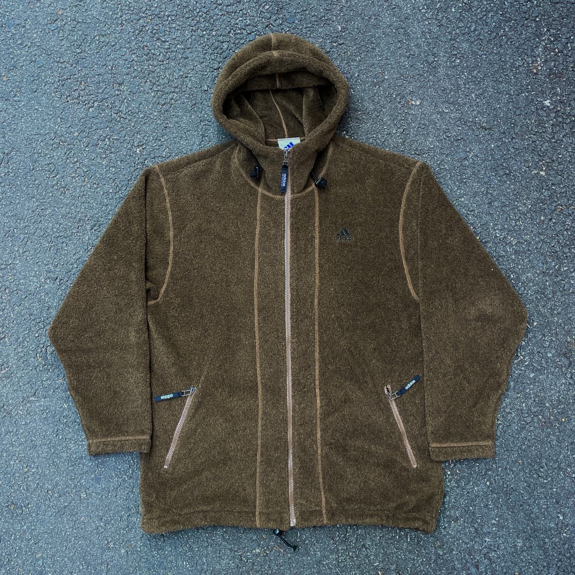 90s 아디다스 초코 브라운 올드스쿨 오버핏 후드 후리스 플리스자켓 XL 상품이미지1