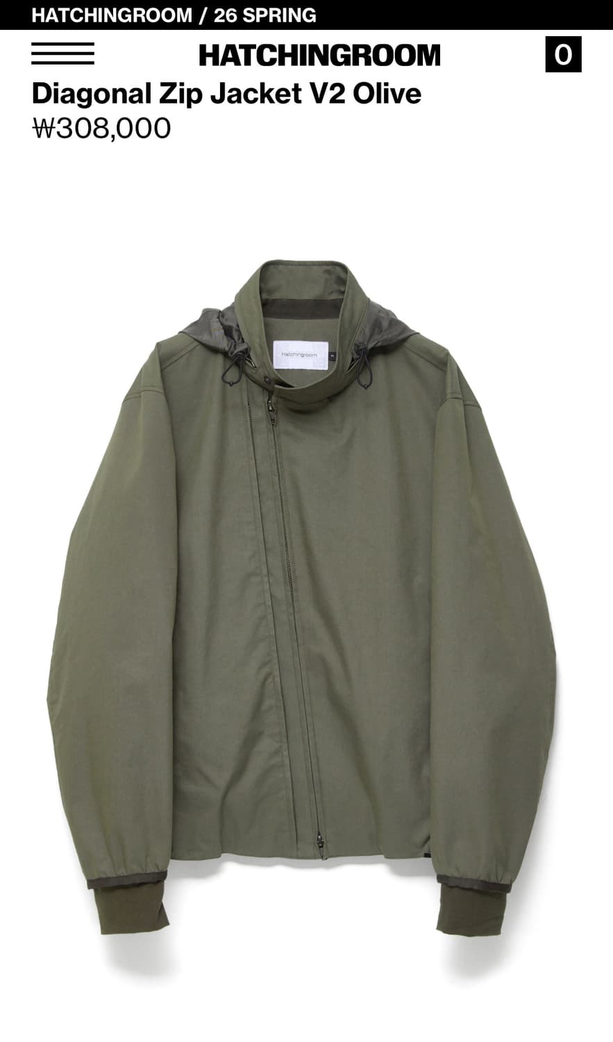 해칭룸 Diagonal Zip Jacket V2 Olive 상품이미지1