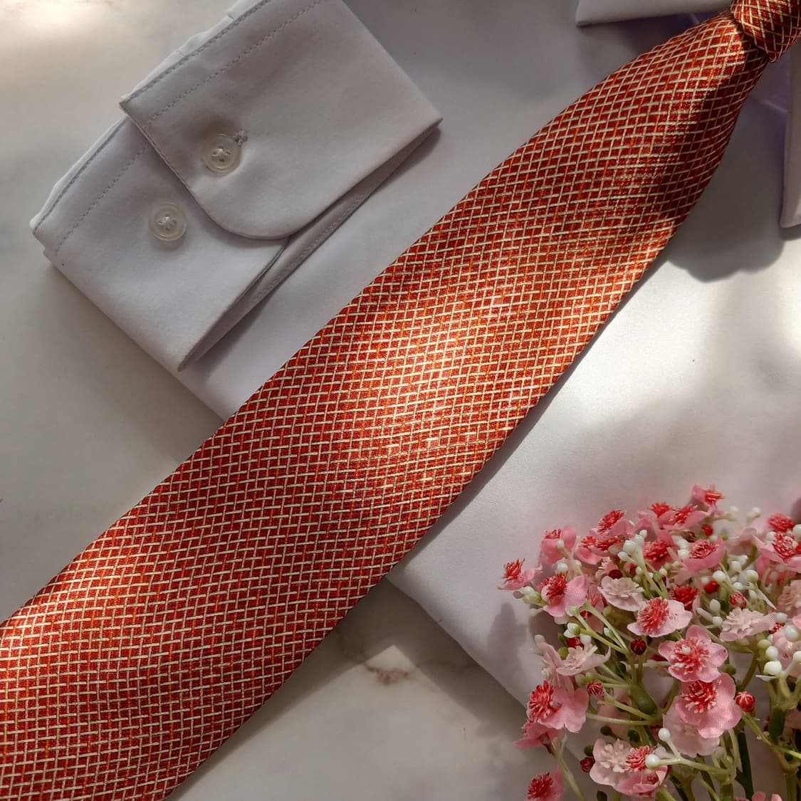 에스.티. 듀퐁 실크 오렌지 패턴 넥타이 8.5cm A등급 E825 상품이미지6