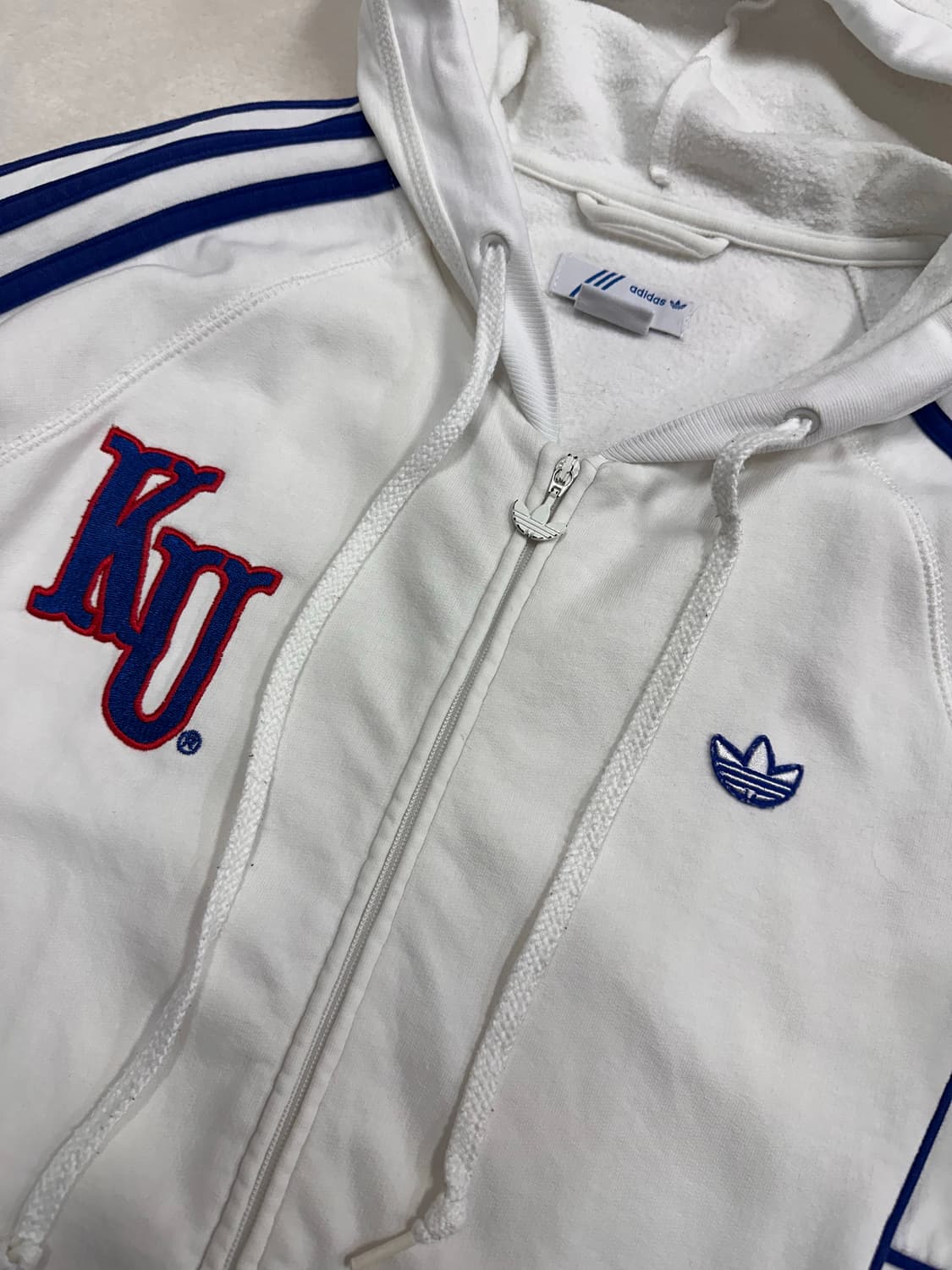 (90)아디다스 희귀 트레포일 로고 캔자스 후드집업 흰파 상품이미지4