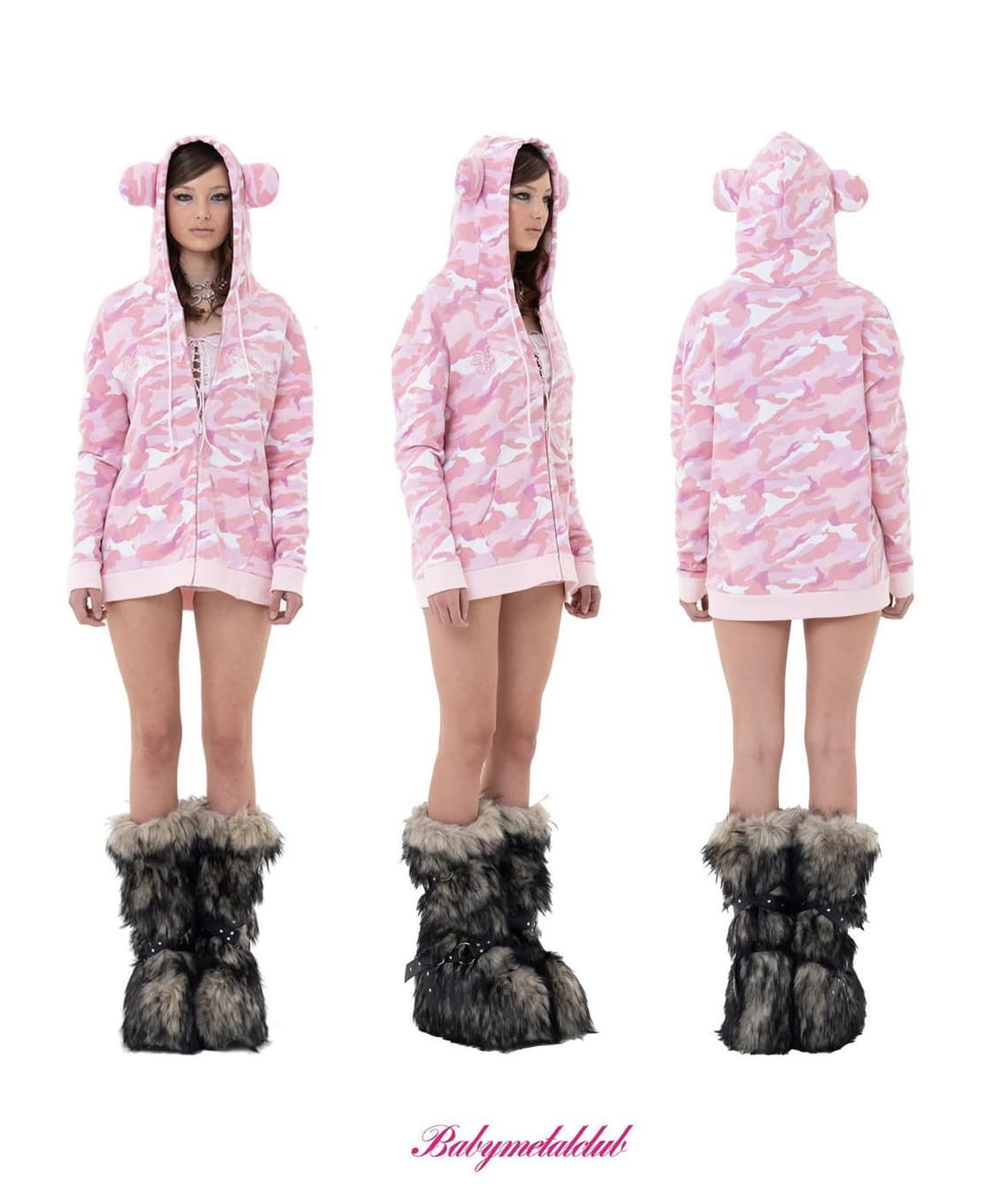 베메클 베이비메탈클럽 베어 핑크 카모 후드집업 상품이미지1
