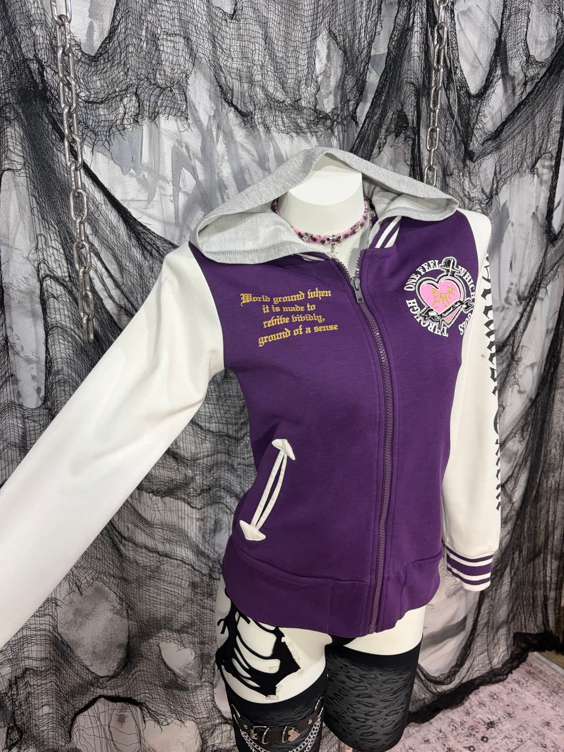 Y2K Kitsch lettering violethoodie zip up 상품이미지7