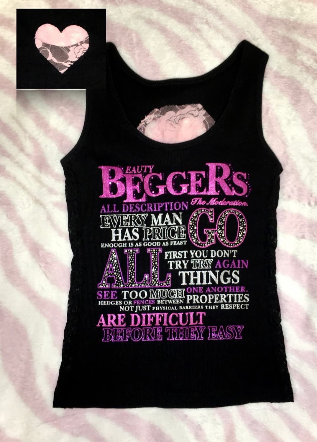 오네갸루 헤이세이 퍼플 글리터 큐빅 레터링 망사 하트 나시 탑 상품이미지3