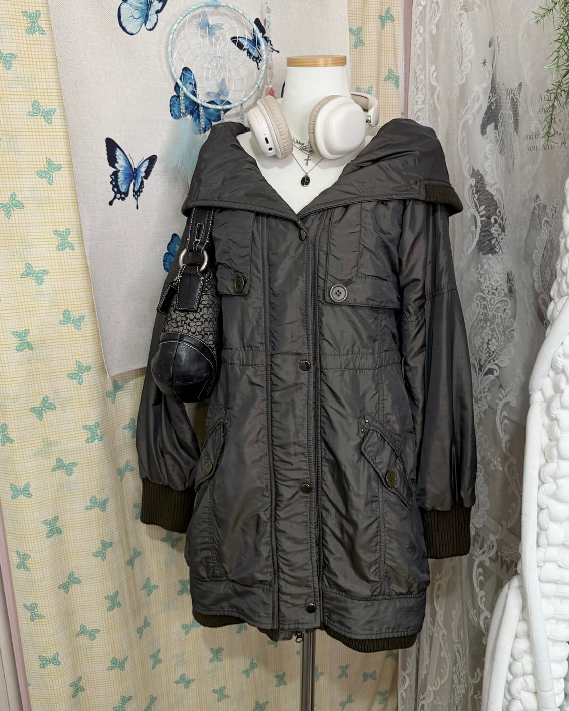 쿨 카키 빅 카라 야상 자켓 상품이미지4