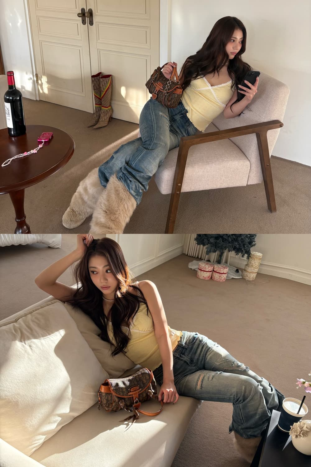 디올 로맨틱 하트 브라운 토트백 상품이미지2