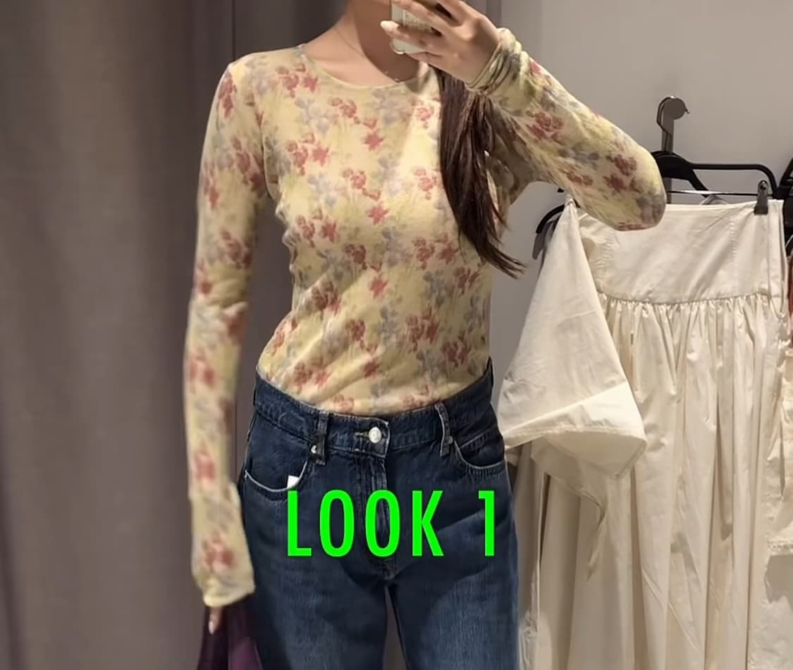 자라 2893/029/330 플로럴 티셔츠 탑 xs 상품이미지3