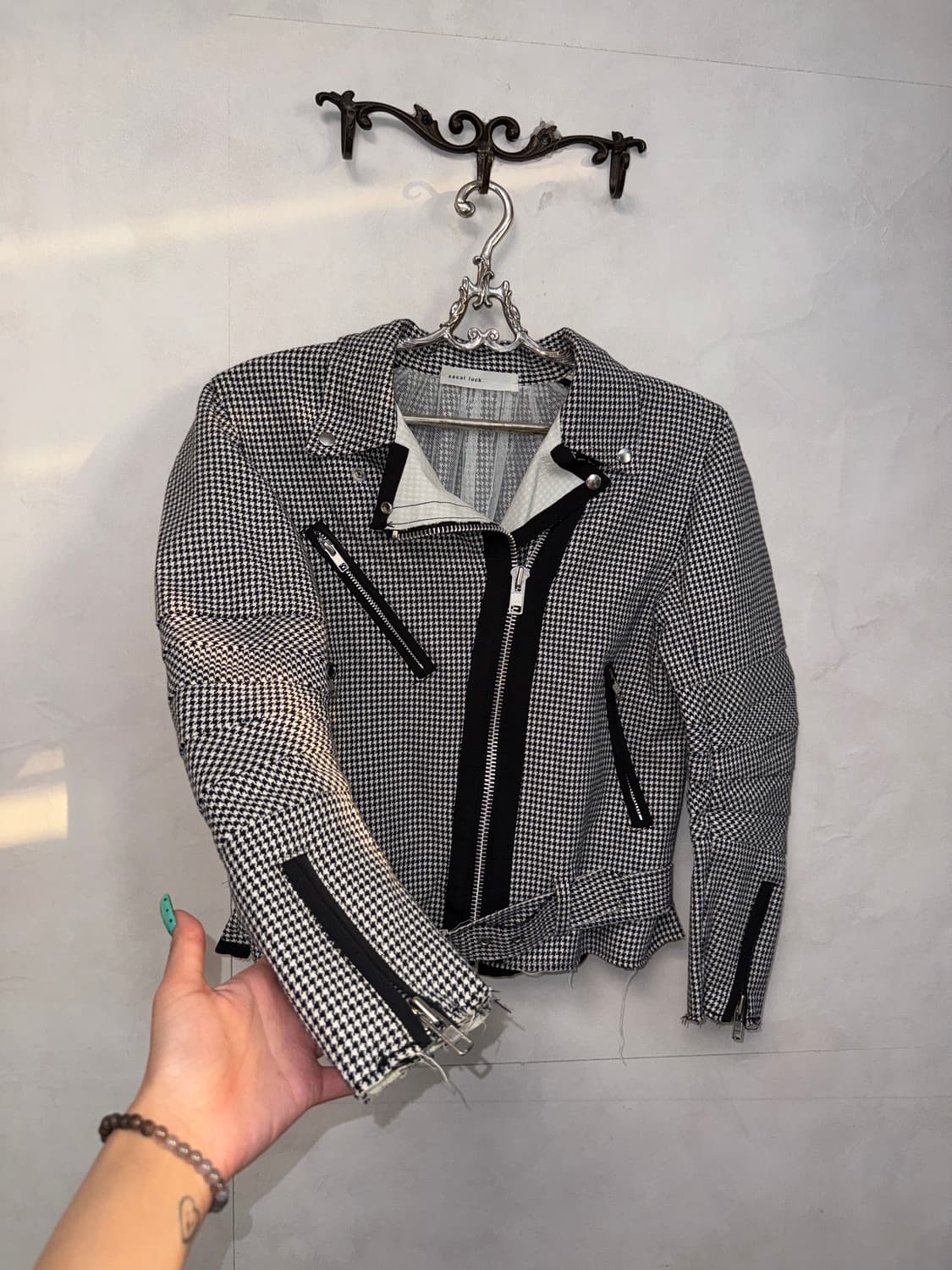 SACAI Luck black houndtooth rider jacket 상품이미지3