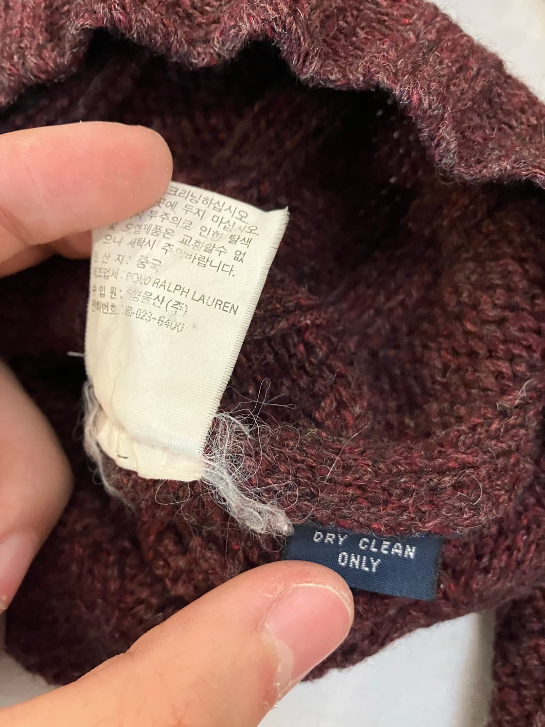 90s 폴로 랄프로렌 램스울 실크 케이블 니트 버건디 상품이미지4