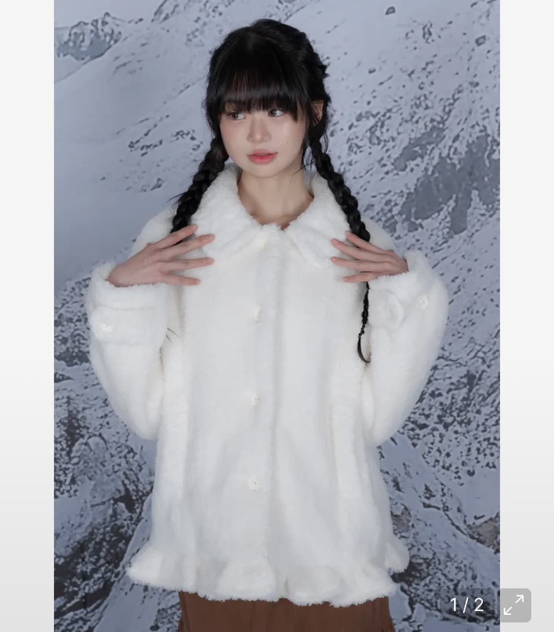 플라워 프릴 퍼 코트 상품이미지1