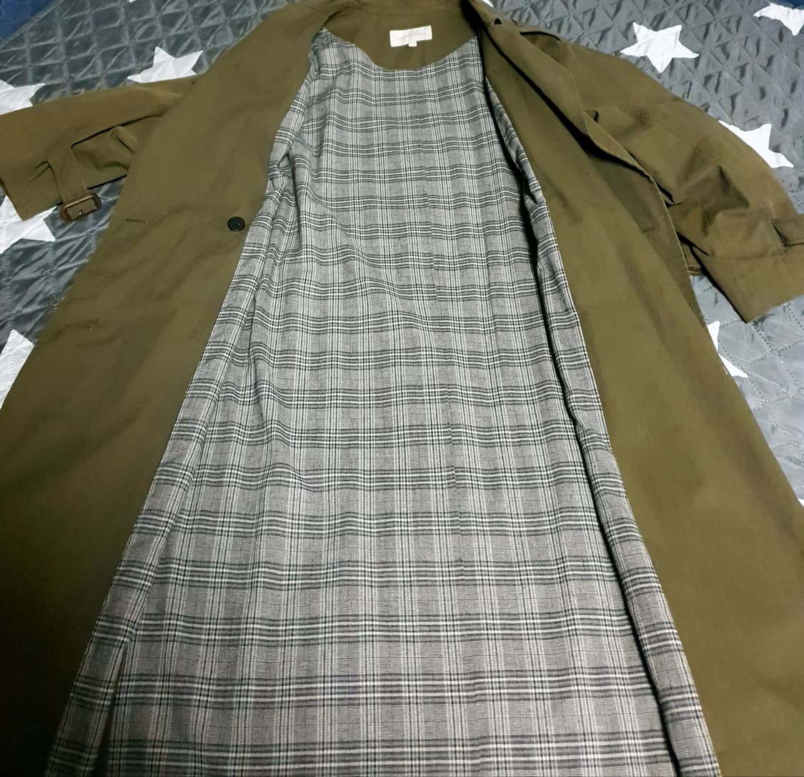 플라스틱아일랜드 오버사이즈 더블버튼 트렌치코트 카키 (S) 상품이미지3