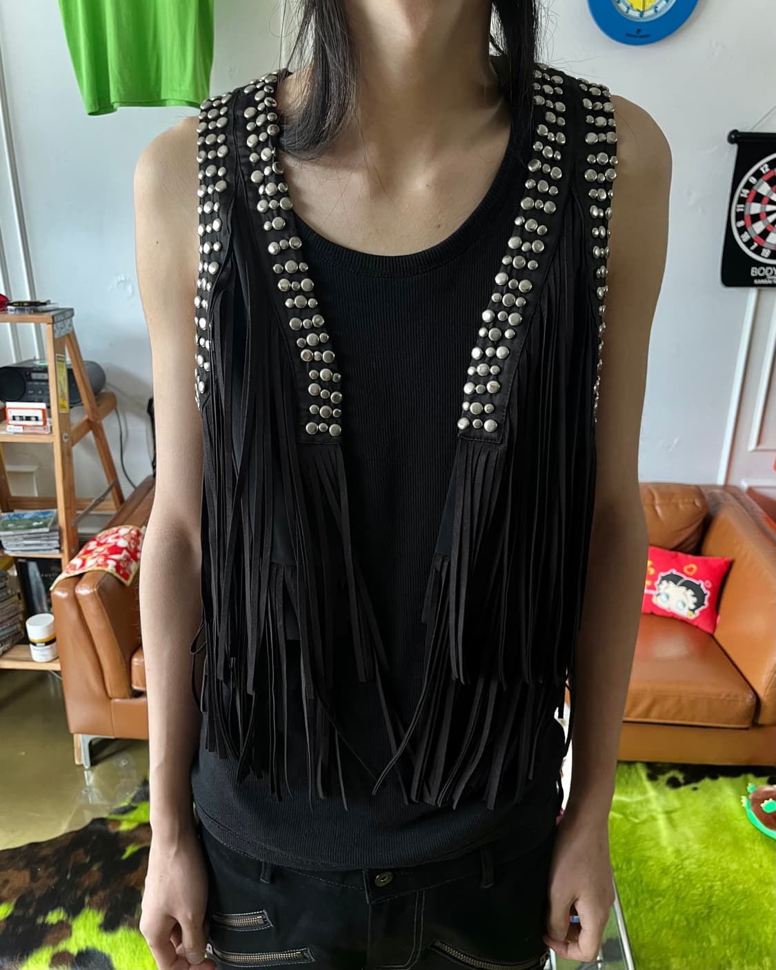 bebe Fringe Stud Trim Western Vest 상품이미지2