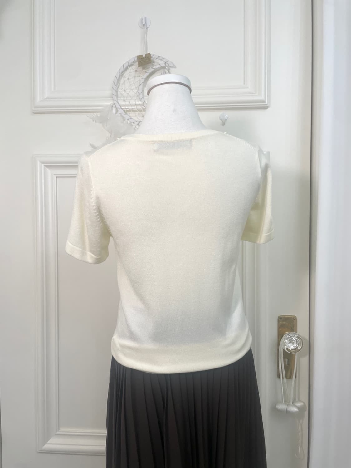 cream ivory beads point half knit top 상품이미지5