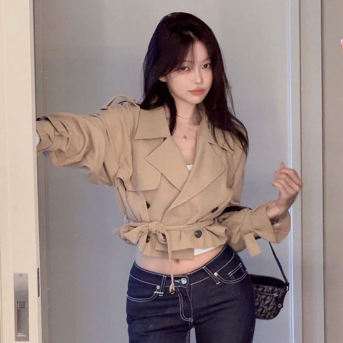 히프나틱 프리미엄 더블 숏 트렌치코트 베이지 상품이미지1