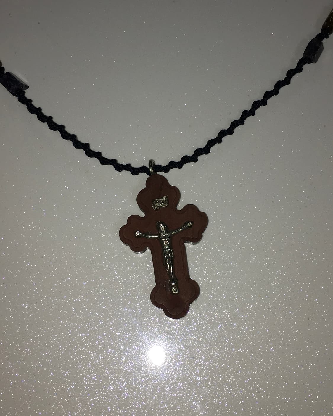 stone wood cross necklace  상품이미지2