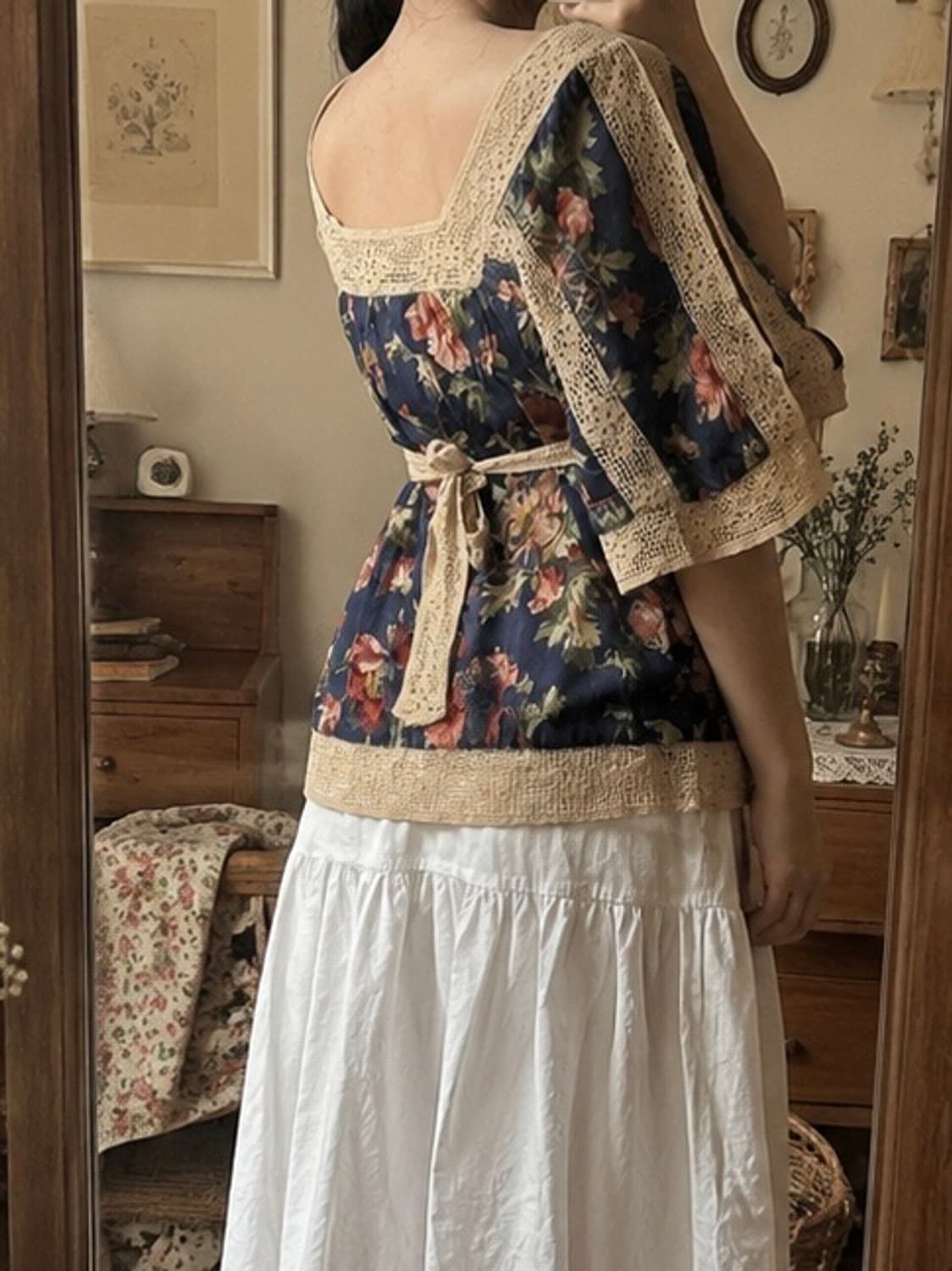 Oriental floral lace blouse 상품이미지2