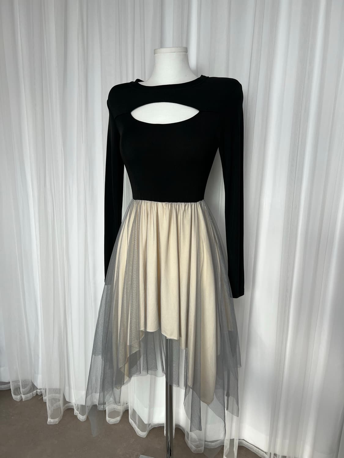 [새상품]발레리나 배색 캉캉 미들트임 레이어드 원피스 상품이미지9