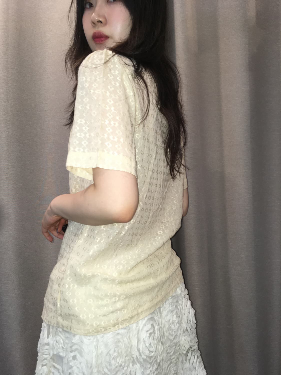 일본빈티지 아이보리 자카드 블라우스 상품이미지6