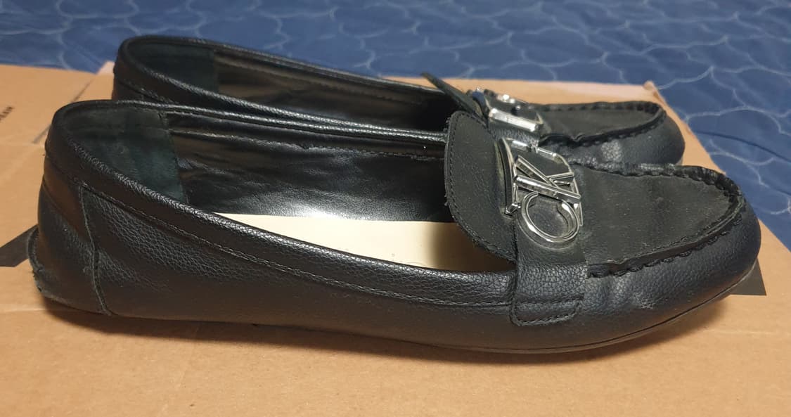 (희귀매물) 캘빈클라인 은장 CK로고 레더 보트 플랫슈즈 블랙 (245) 상품이미지2