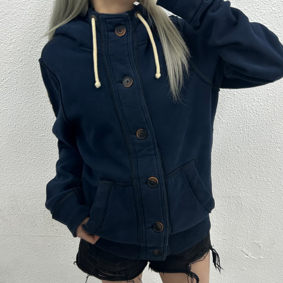 아베크롬비 사이드로고 네이비 버튼 후드자켓 M 상품이미지1