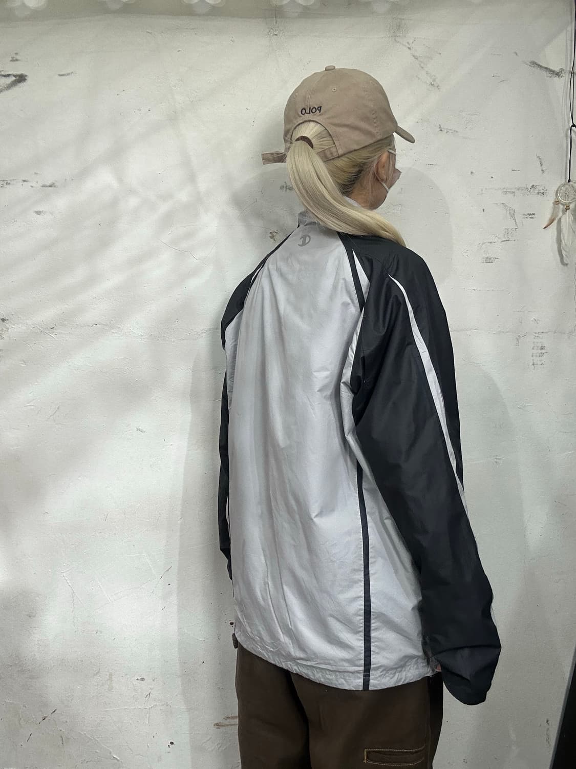 챔피온 재팬 그레이 블랙 올드스쿨 배색 오버핏 바람막이 트랙 자켓 L  상품이미지3